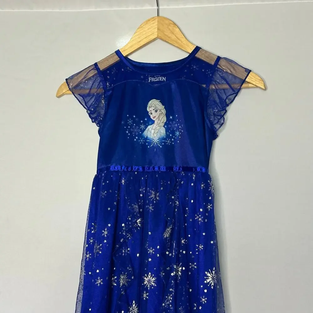 Disney Frozen Elsa Girls Costume Dress w/ Matching Bow Blue Size M 8 Snowflake
